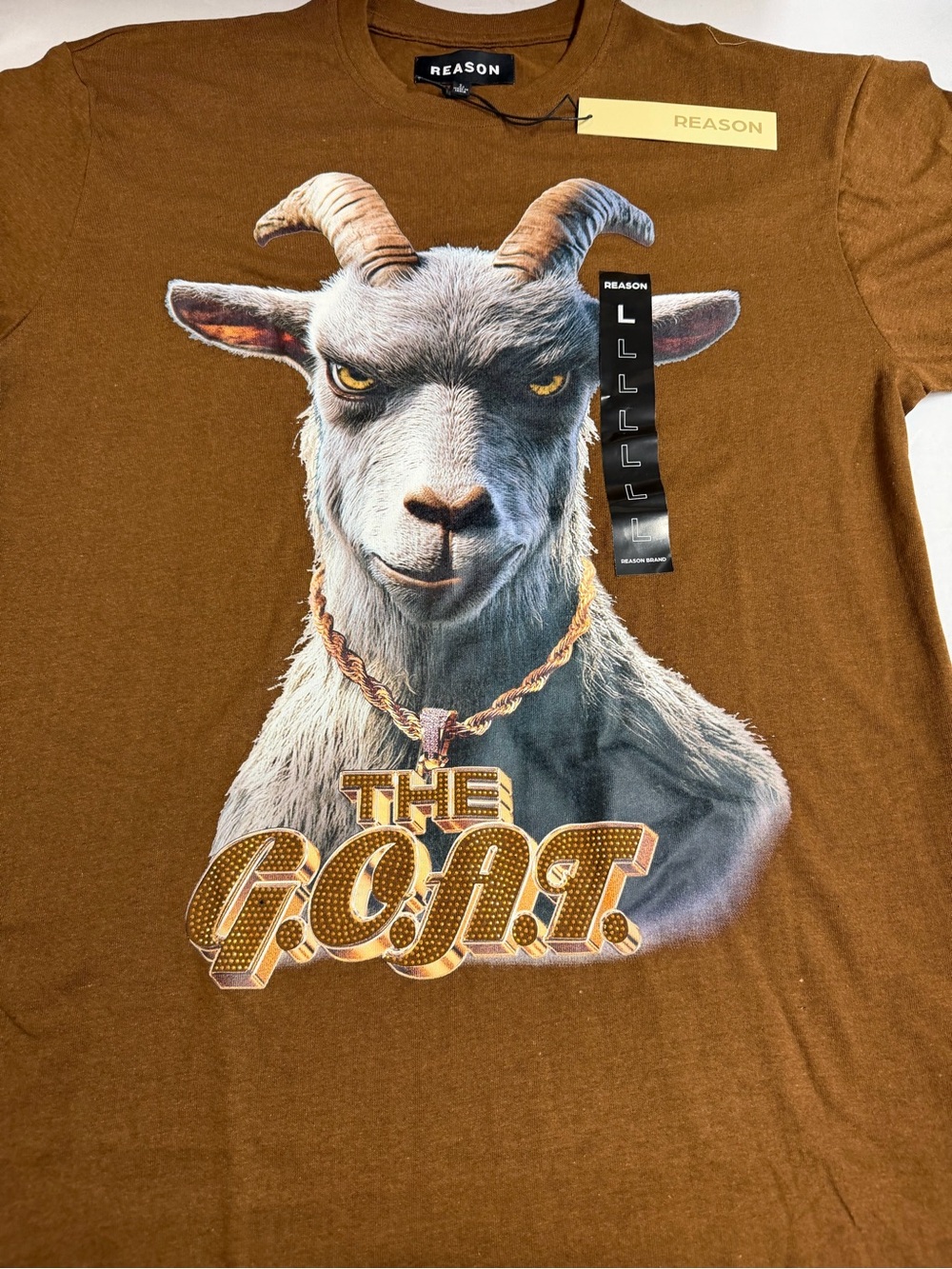 Reason Men's Brown Graphic 'The G.O.A.T.' Short Sleeve Tee
